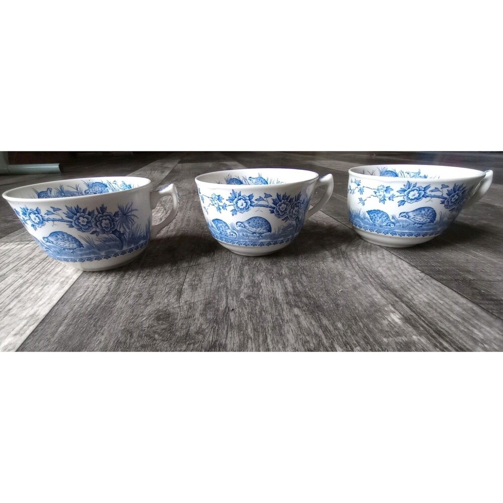Furnivals Quail Blue Breakfast Cups (3)  Staffordshire England 1912/1921